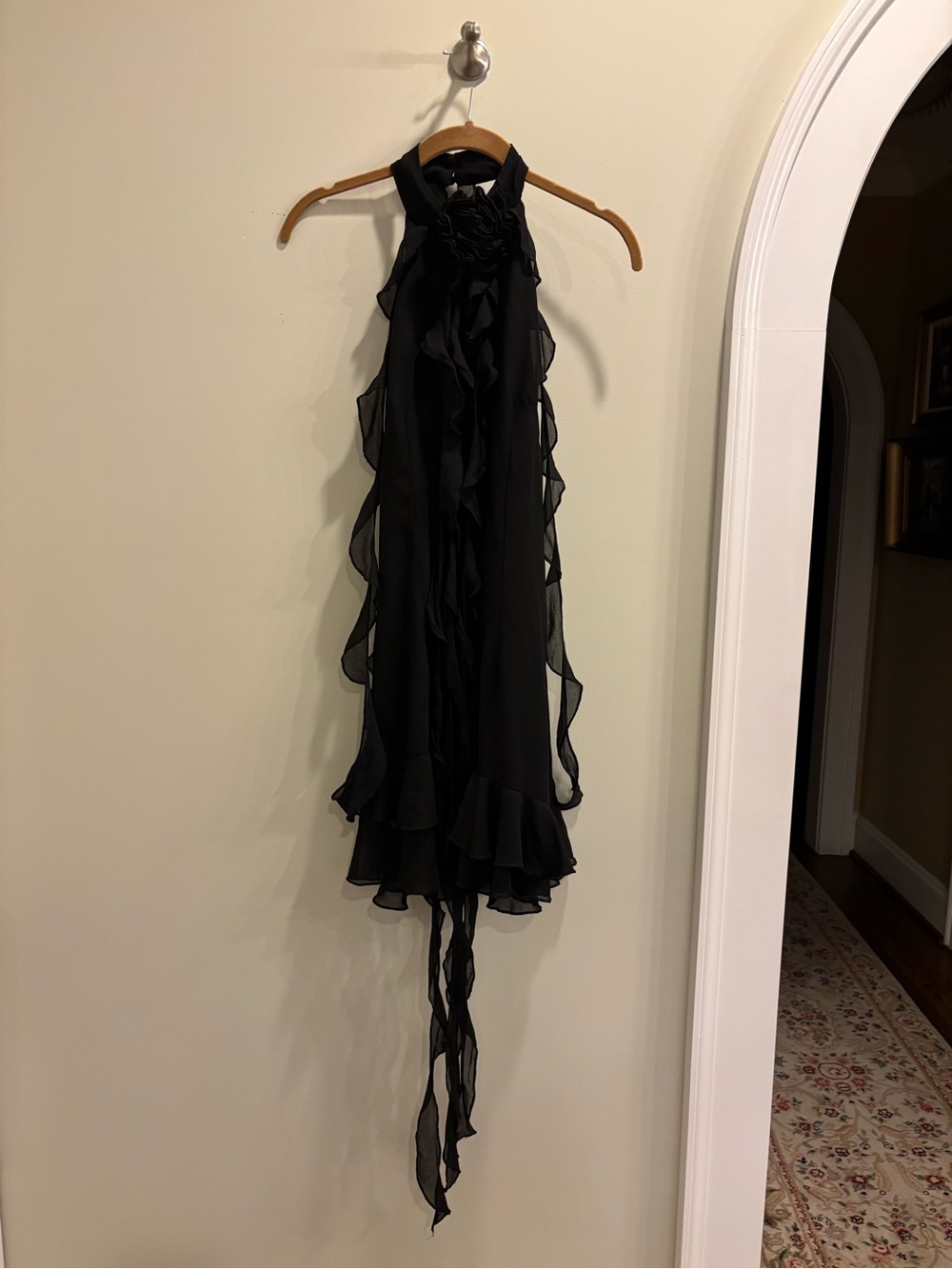 Peppermayo Black Ruffled Halter Dress